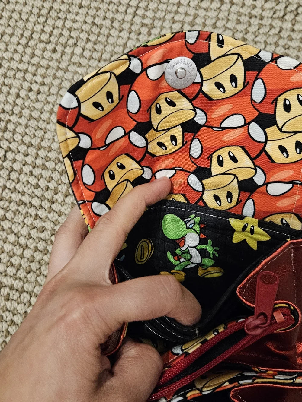 Red Metallic Wallet with Character Print